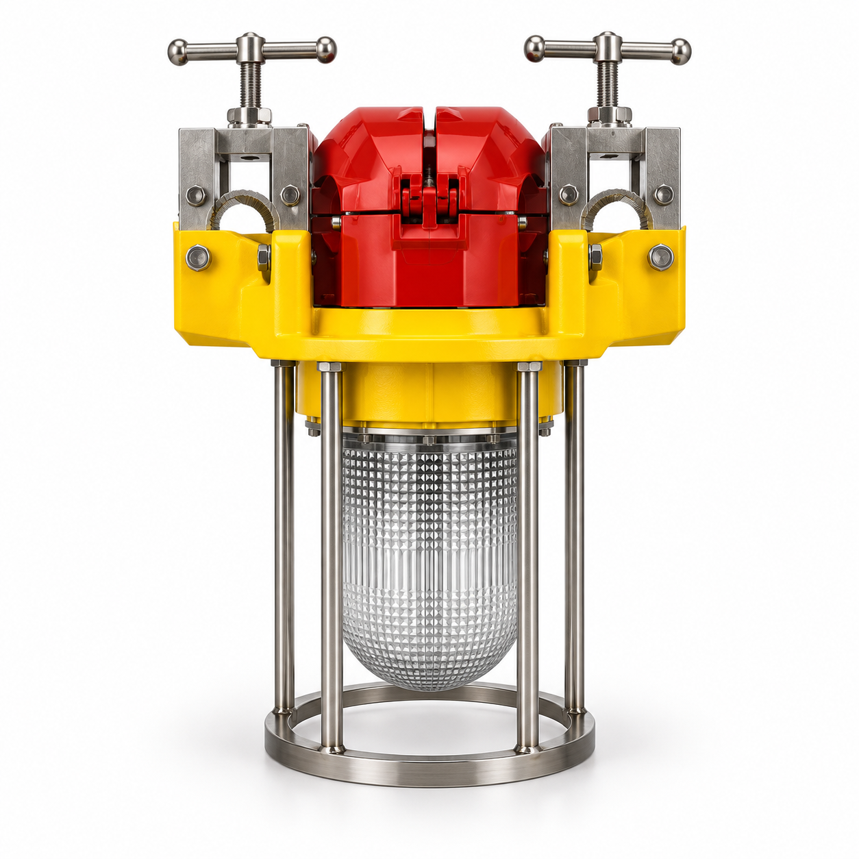 Angled view of the Alrouf AR-CM-001 conductor marking light and mounting clamps.